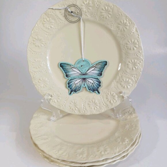 Set of 4 Deartis Portugal Stoneware Floral Salad Dessert Plates